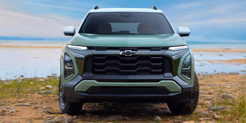 2026 Chevrolet Equinox front grille in Akron, OH, featuring a bold and stylish chrome-accented grille that adds to the SUV's dynamic look, perfect for both city driving and weekend adventures.