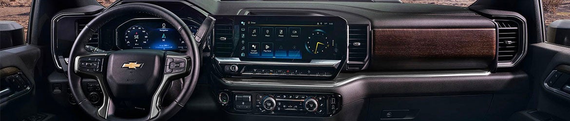2026 Chevrolet Silverado 2500 HD infotainment system in Akron, OH, featuring a 13.4-inch touchscreen, wireless Apple CarPlay®, Android Auto™, and Google Built-in for seamless connectivity and navigation.